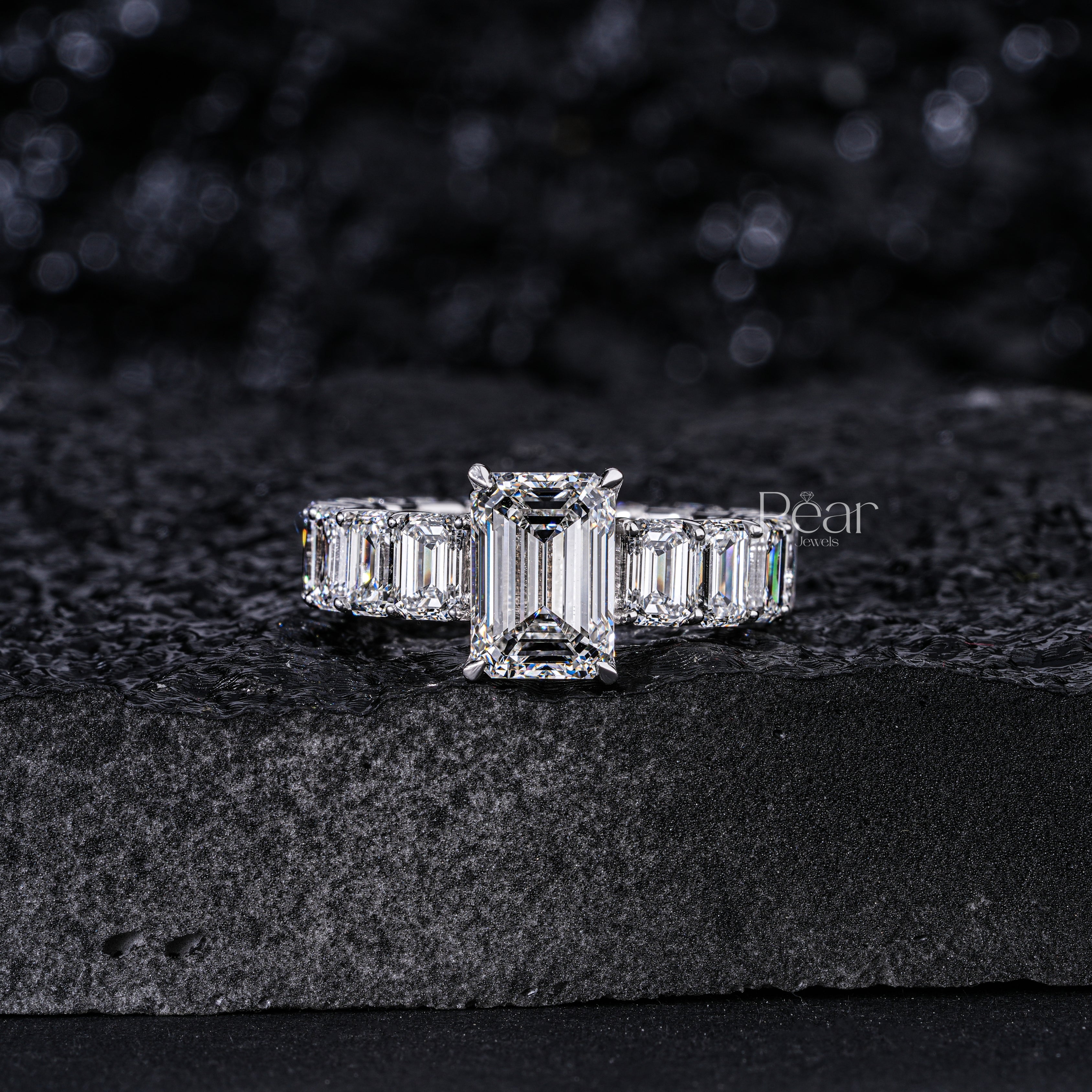 2.5ct Emerald Solitaire and Eternity Wedding Ring - Pear Jewels